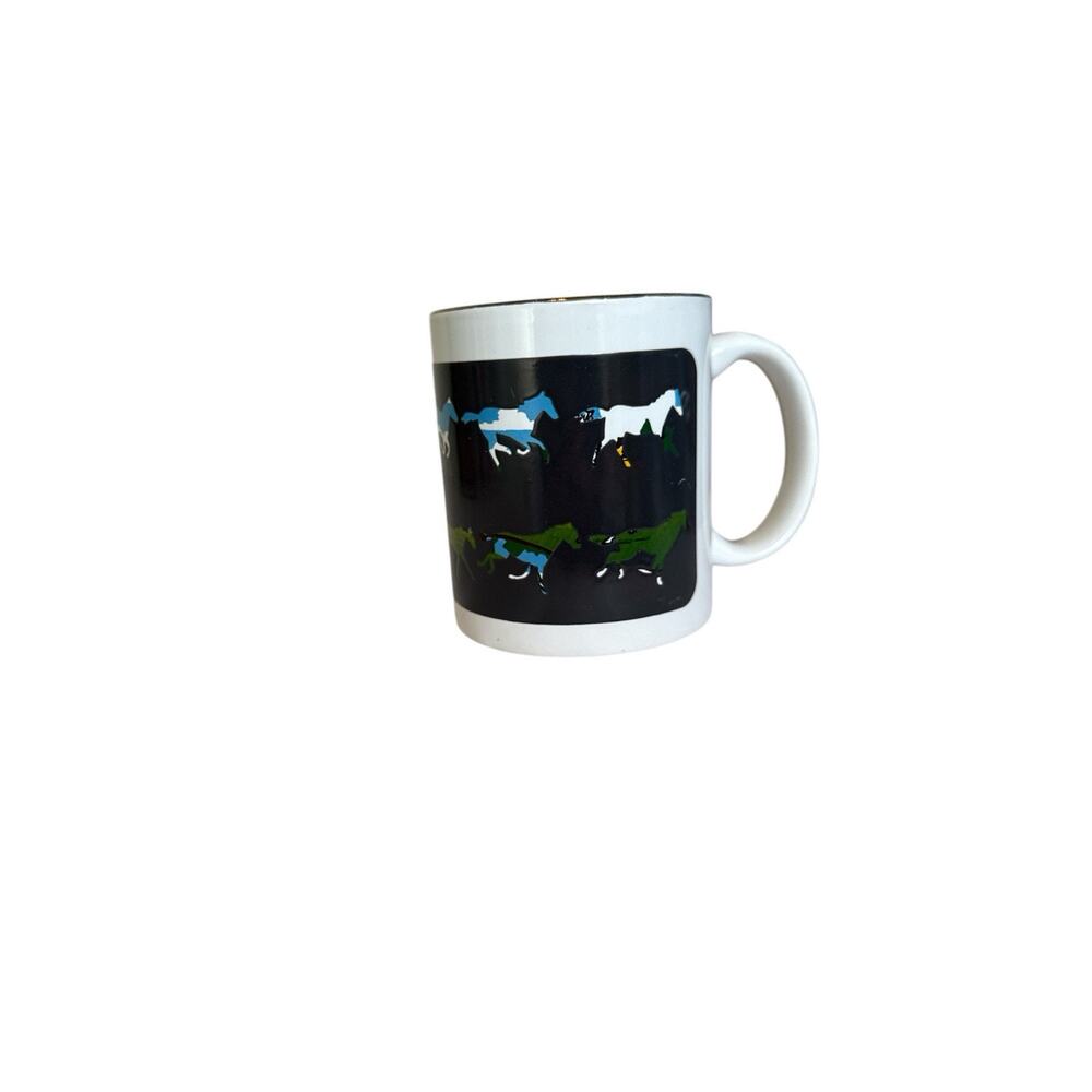 Horse Coffee Mug By Wondermugs Multi Color Horses Gold Colored Rim
